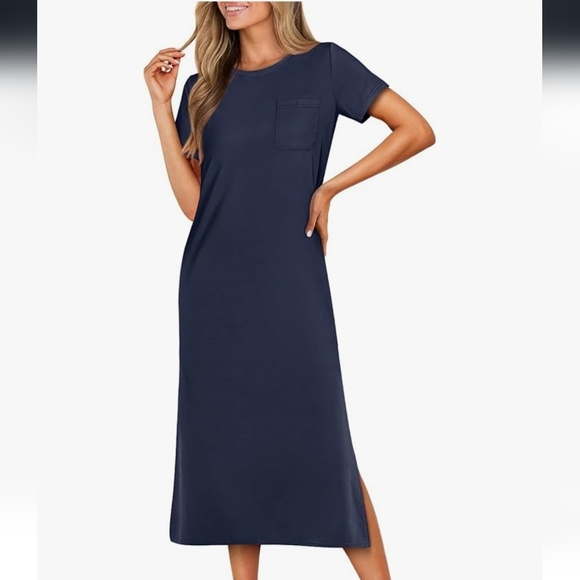 Navy Blue T-Shirt Dress With Pockets NWT - Picture 1 of 16